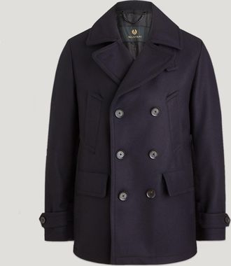 Belstaff Milford Peacoat Mens Wool Cashmere Blend Ink Blue Size UK 34
