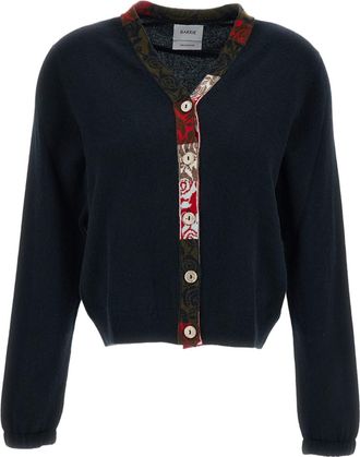 Barrie Black V-Neck Cropped Cashmere Cardigan