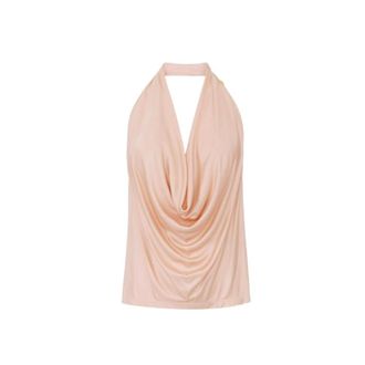 Elisabetta Franchi Sleeveless Tops, female, Beige, Size: 2XS Shiny Viscose Jersey Top