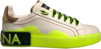 Dolce & Gabbana Witte Gele Portofino Leren Sneakerschoenen