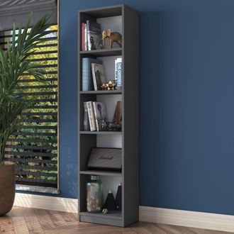 Dmora Librer&iacute;a Clitunno, Biblioteca 4 Estantes, Instalaci&oacute;n Libre, Estructura Vertical, 40x25x162h Cm Negro Antracita