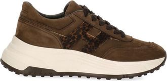 Hogan Brown Leather Sneakers With Leopard Pony Accents