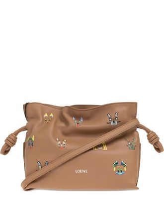 Loewe mini Flamenco cat-print shoulder bag - women - Calf Leather - One Size - Brown