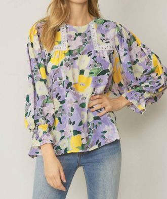 Entro Floral Lace Trim Blouse In Lavender Mix