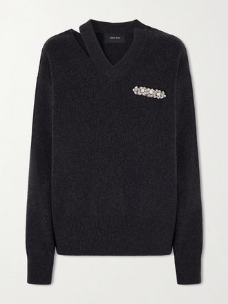 Simone Rocha Pullover Cut-out In Misto Lana Con Cristalli E Perle Sintetiche - Grigio