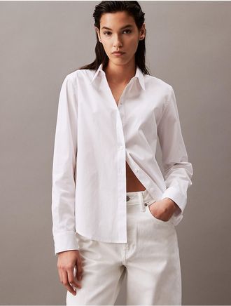 Calvin Klein Womens Pure Poplin Stretch Shirt - White - XS