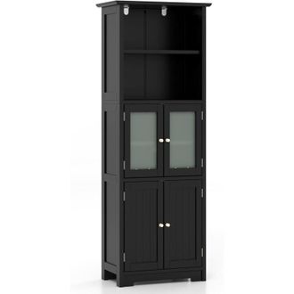 Costway Armadio da Bagno, Mobiletto Alto da Terra con 2 Armadietti e Ripiani Regolabili, con Ante in Vetro, Mobile Portaoggetti Multiusi per Bagno e