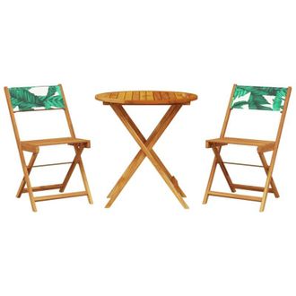 vidaXL Juego De Bistro De 3 Piezas Tela Madera Maciza Estampado Hojas Vidaxl