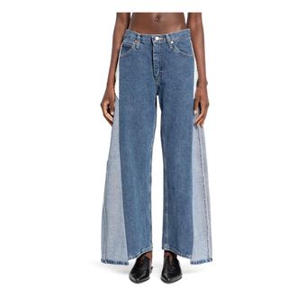 E.L.V. Denim E.L.V. Denim, Wide Jeans, female, Blue, Size: W26 Flared Denim Jeans with Asymmetric Hems