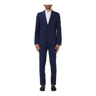 Manuel Ritz Single Breasted Suits, male, Blue, Size: 2XL Dresses