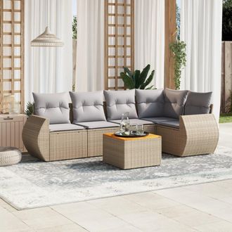 vidaXL Vidaxl - Juego De Sof&aacute;s Jard&iacute;n Con Cojines 6 Pzas Rat&aacute;n Sint&eacute;tico Beige