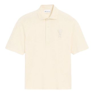 Ami Tone-on-Tone Heart Logo Patch Polo Shirt White Cream UPL428-JE0221-136