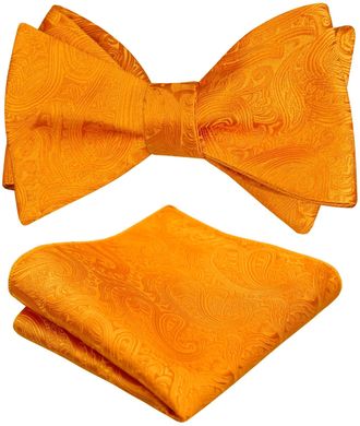 Alizeal Mens Gradient Paisley Self Bow Tie and Hanky Set, Orange