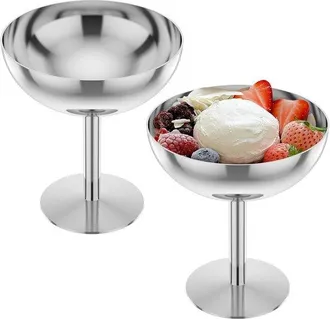 OEM 2 Cuencos De Acero Inoxidable Para Helado, Reutilizables, Cuencos Para Postre, Base Redonda, Dulces, Gelatina, Fruta, Plateados