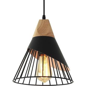 OEM L&aacute;mpara Colgante Vintage, L&aacute;mpara De Techo Industrial De Dise&ntilde;o En Madera Y Metal, Color Negro