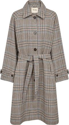 Mos Mosh MMSelestine Check Coat - Dames - Jas met riem - Beige - M - Wol - Jassen