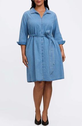 Foxcroft Agnes Tie Waist Denim Dress in Bleach Wash at Nordstrom, Size 1 X