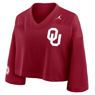 Nike Jordan Womens Oklahoma Jersey Jordan Brand Dri-FIT College Cropped Top in Red | 0JO369WOKN-V4C