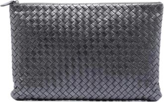 Bottega Veneta Pre-owned Clutches, female, Gray, Size: ONE SIZE Pre-owned Leather Clutch