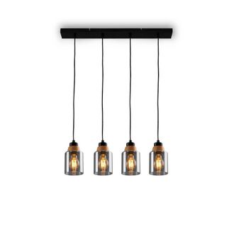 Briloner Lampada A Sospensione, Con Legno, Vetro Fum&eacute;, 4xe27/max