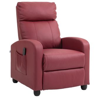 OEM Sill&oacute;n De Masaje Reclinable Con Mando A Distancia Bolsillo Lateral Y Temporizador Tapizado En Pu 68x88x98cm Rojo Burdeos
