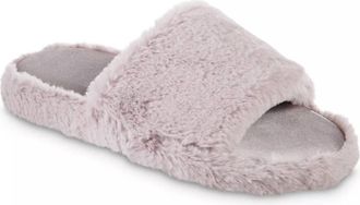 Isotoner Womens Faux Fur And Satin Tabby Slipper In Thistle
