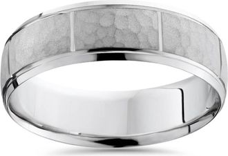 Pompeii3 Hammered Mens 7mm Wedding Band 10K White Gold Size Selectable