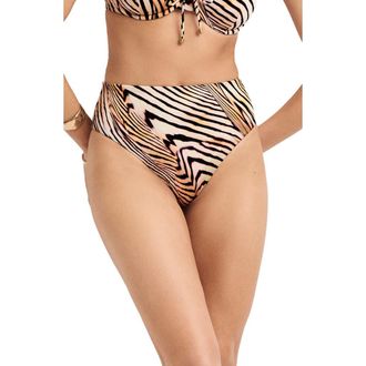 Vitamin A Barcelona High Waist Bikini Bottoms in Shell Stripe Ecoshimmer at Nordstrom, Size X-Small