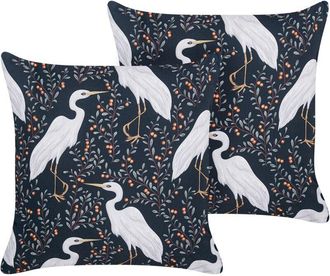 Beliani Conjunto De 2 Cojines De Jard&iacute;n Almohada De Exterior 45 X 45 Cm Poli&eacute;ster Estampado P&aacute;jaros Negro Pianazzo