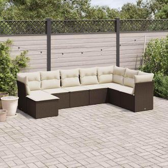 vidaXL Set Sof&aacute;s De Jard&iacute;n 8 Piezas Y Cojines Rat&aacute;n Sint&eacute;tico Marr&oacute;n Vidaxl