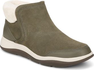 Vionic Norwood Boots Womens Olive Suede Faux Fur Trim Side Zipper ZAP501