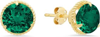 MAX + STONE 14k Yellow Gold Roped Halo Round-Cut Gemstone Stud Earrings (8mm)