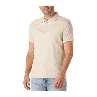 Calvin Klein Tops, Heren, Beige, S, Katoen, Liquid Touch Welt Zip Polo