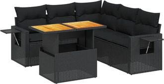 vidaXL Vidaxl - Set De Sof&aacute;s De Jard&iacute;n 6 Piezas Y Cojines Rat&aacute;n Sint&eacute;tico Negro