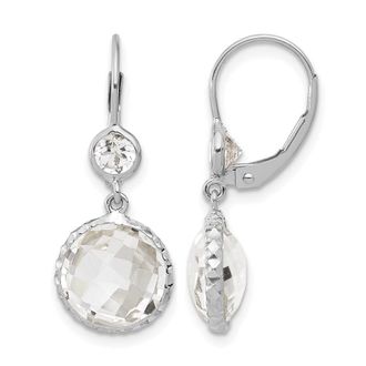 Diamond2Deal 14K White Gold Crystal and White Topaz Leverback Drop Dangle Earrings