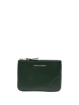 Comme Des Garçons logo-print zip-up wallet - unisex - Calf Leather - One Size - Green