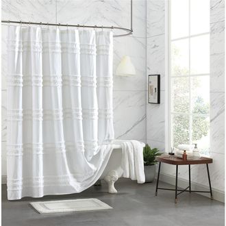 DKNY Chenille Stripe Shower Curtain in White at Nordstrom