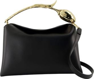 Erdem Tassen, Dames, Zwart, ONE Size, Leer, Zwarte leren handtas - Medium Bloom