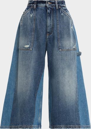 Dolce & Gabbana Patchwork Denim Wide-Leg Crop Carpenter Pants