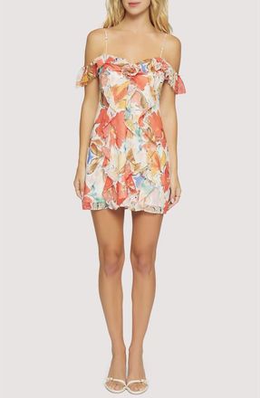 Lost + Wander Garden of Gaia Cold Shoulder Minidress in Red-White-Floral at Nordstrom, Size Medium