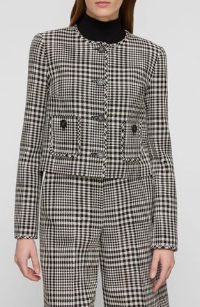 Lafayette 148 New York Grid Plaid Corded Cotton Crop Jacket in Black Multi at Nordstrom, Size 10