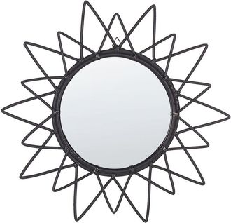 Beliani Beliani - Espejo De Pared Marco De Rat&aacute;n Negro &Oslash; 61 Cm Colgante Sala De Estar Moderno Aroek