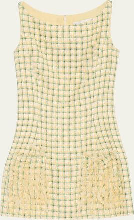 Oscar De La Renta Embellished-Pocket Check Tweed Sleeveless Mini Dress