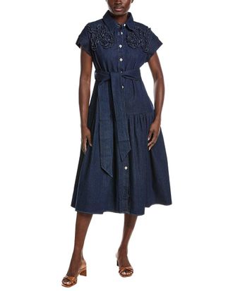 Gracia Chest Ruffle Work Denim Shirtdress