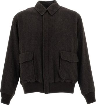 Kaptain Sunshine Kaptain Sunshine - Wollen Herringbone Flight Jacket - Heren - Jassen - Bruin - Maat: XL Wol