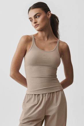Alo | Ribbed Adore Tank Top in Gravel, Size: Medium