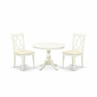 East West Furniture HBCL3-LWH-C 3 Piece Table Set - Linen White Small Dining Table and 2 Linen White Kitchen & Dining Room Chairs with Double X-Back - Linen White Finish
