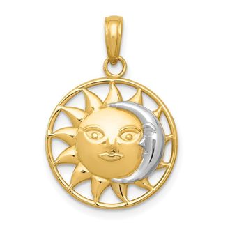 Diamond2Deal 14k Yellow Gold and Rhodium Sun and Moon Charm Pendant