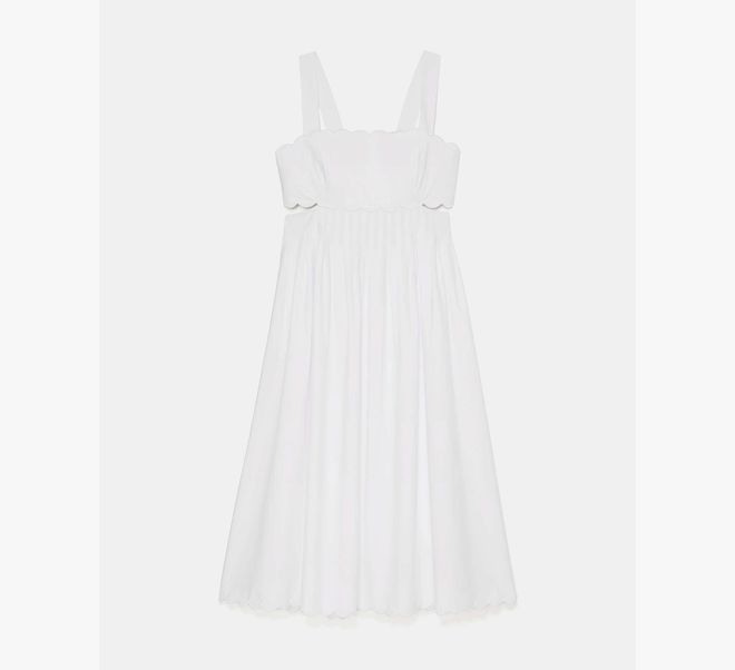 Womens Scallop Open Back Midi Dress in Beige, Size 30 | Cotton