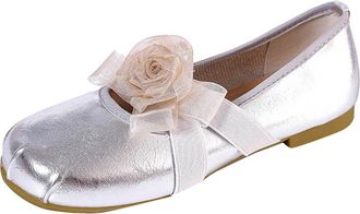 Generic Dancing Shoes Size 3 Flat Ballet Shoes Round Head Soft Bottom Versatile Flat Single Shoes Female Leather Ballet Shoes (Silver, 5.5)